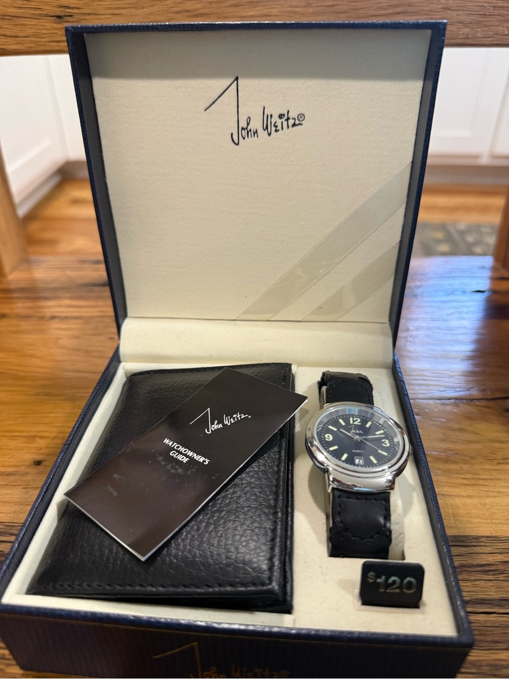John Weitz Men's Quartz Analog Dress Watch Black Dial Date Black Leather Strap